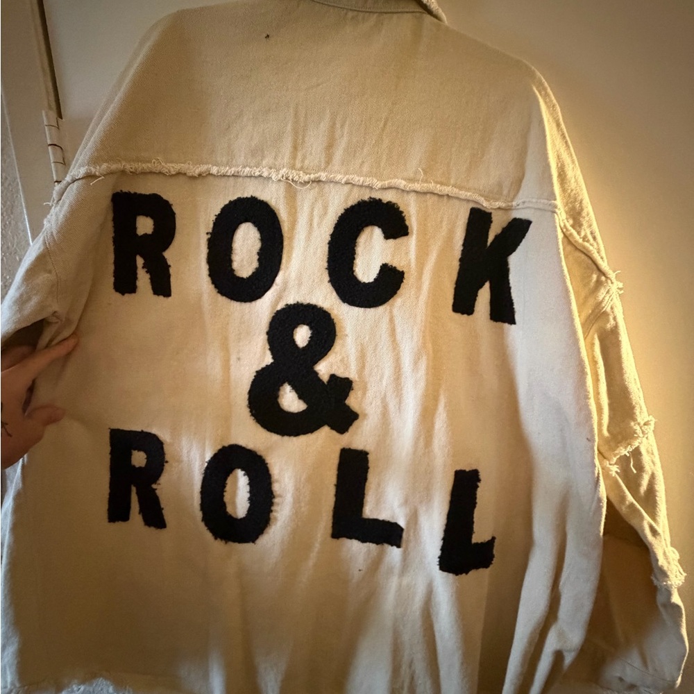 Beige 'Rock & Roll' Statement Jacket